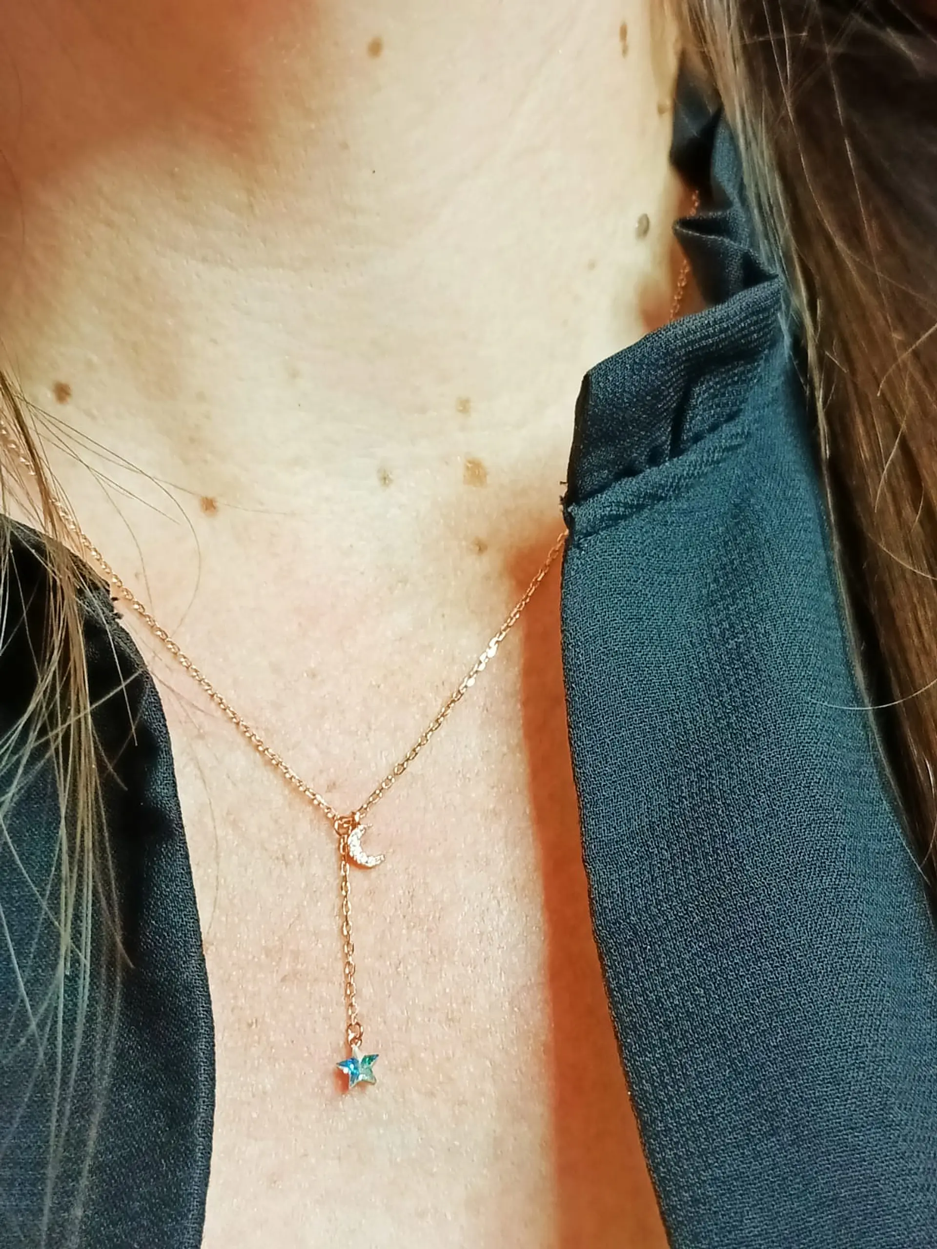 Set estrella tornasol en plata fina ley S925 enchapada en oro rosa 18kl pendientes acero 6