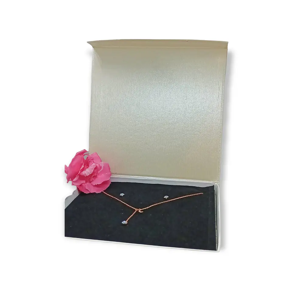 Set estrella tornasol en plata fina ley S925 enchapada en oro rosa 18kl pendientes acero 13