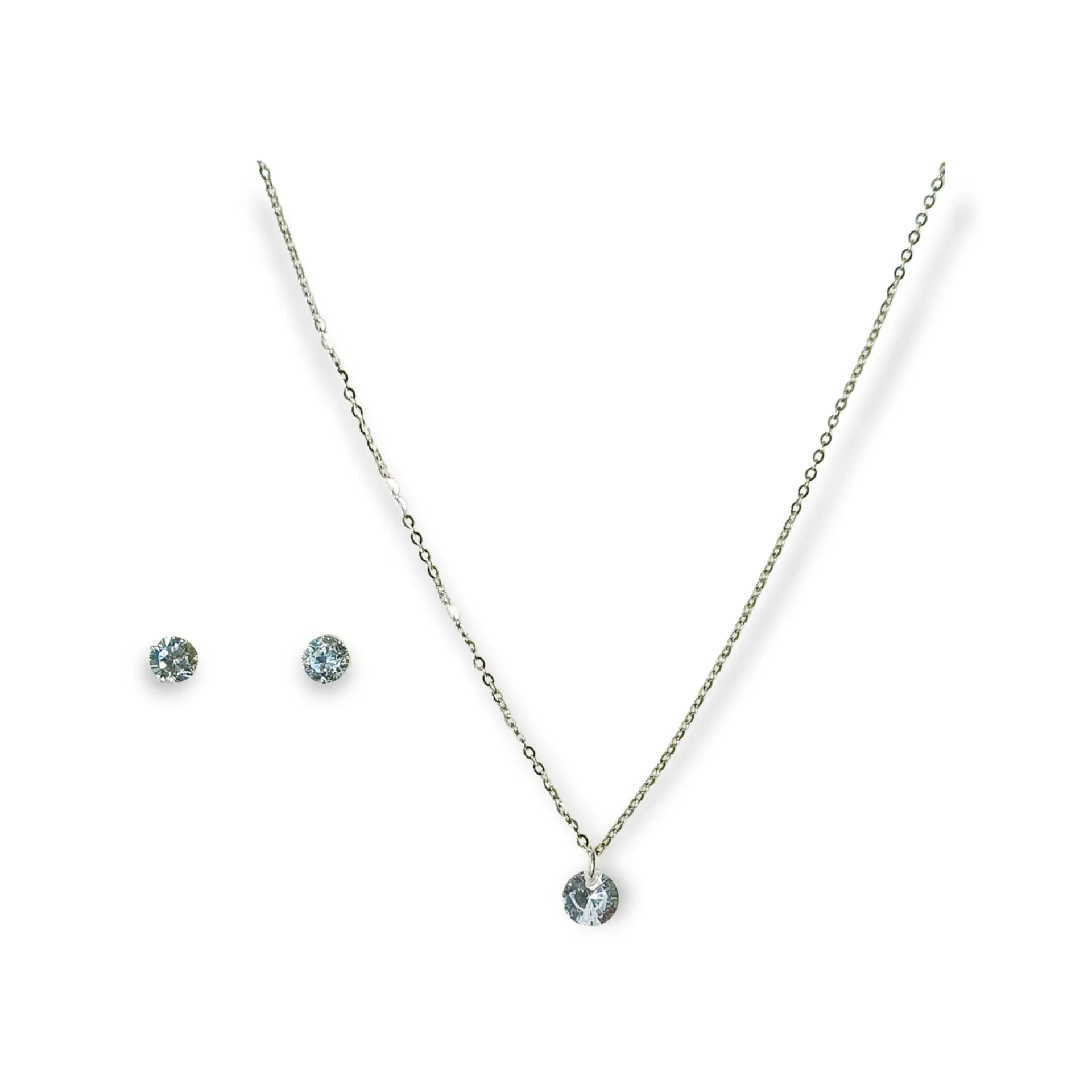 Set Conjunto Cadena Aros Punto De Luz 5 Mm Zirconia Plata 1