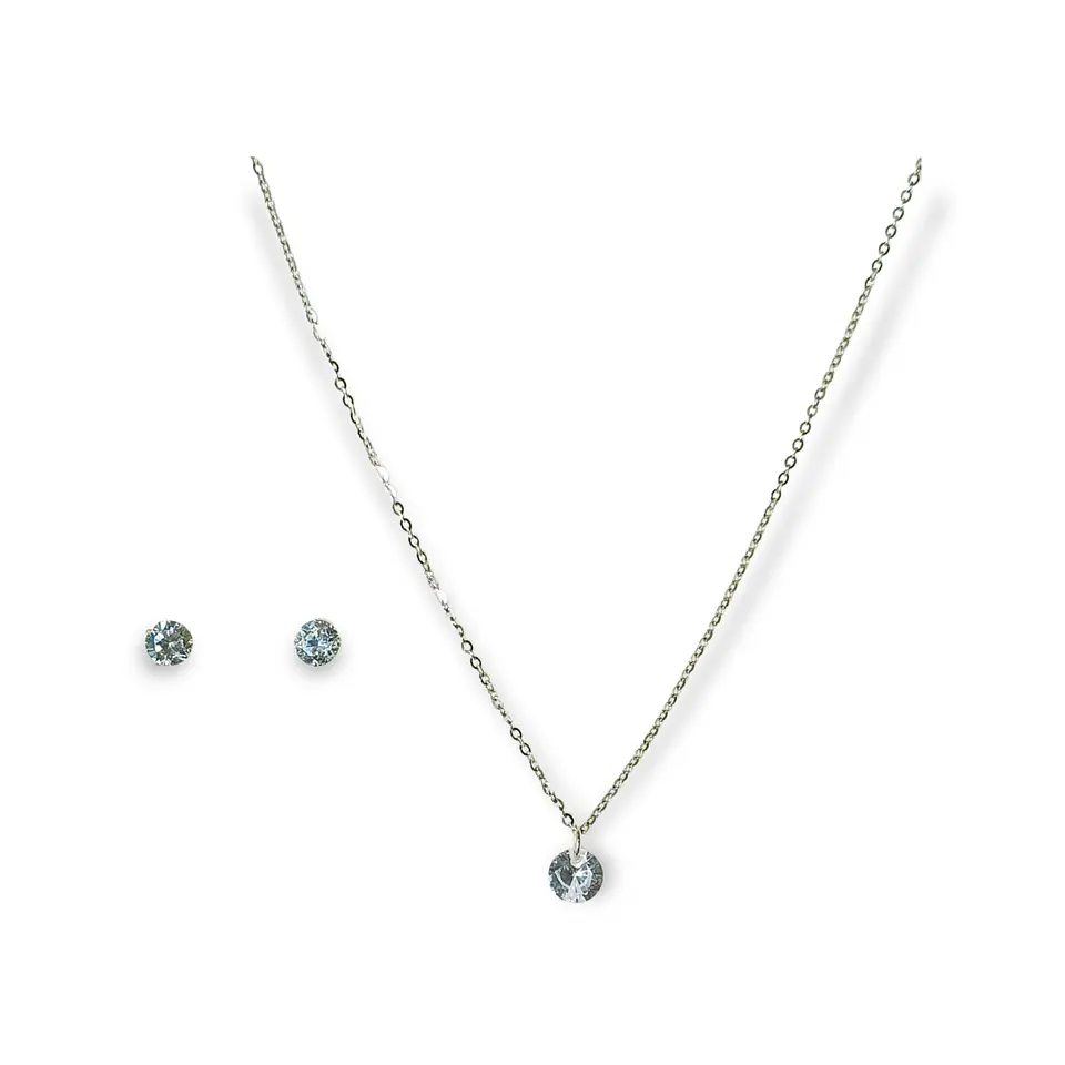Set Conjunto Cadena Aros Punto De Luz 5 Mm Zirconia Plata 1
