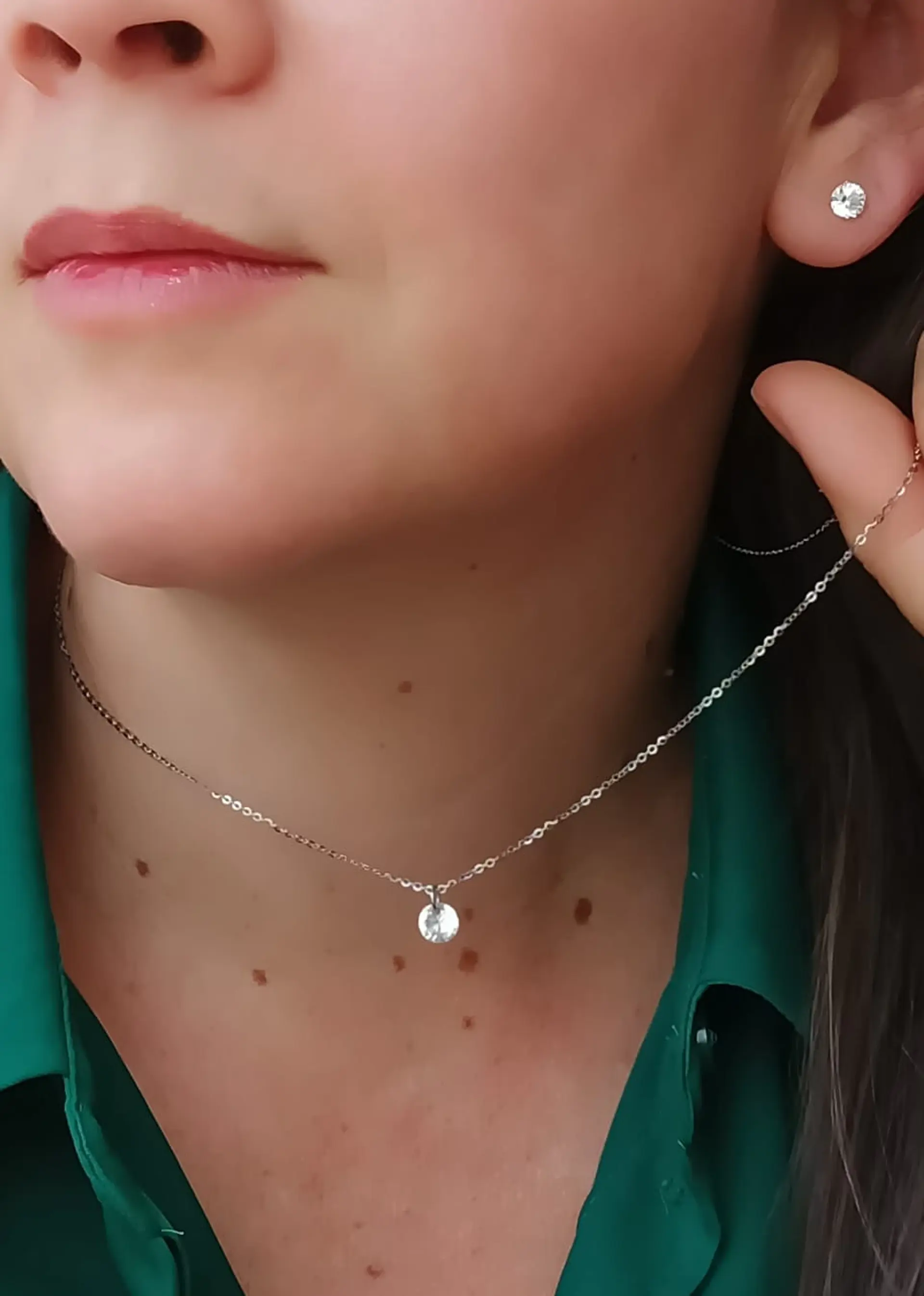 Set Conjunto Cadena Aros Punto De Luz 5 Mm Zirconia Plata 2