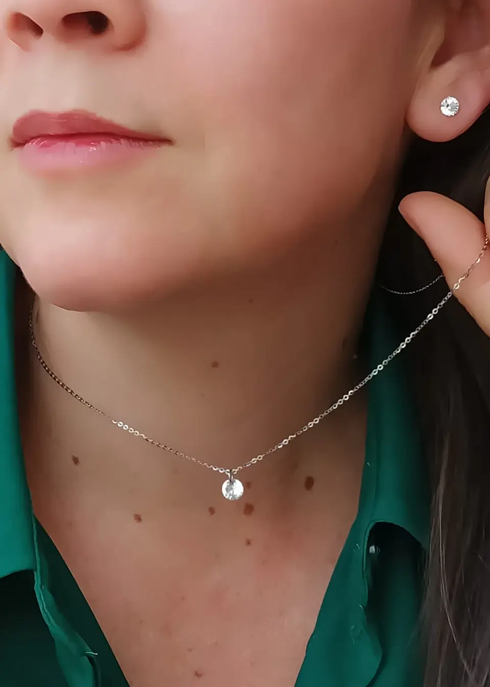 Set Conjunto Cadena Aros Punto De Luz 5 Mm Zirconia Plata 2