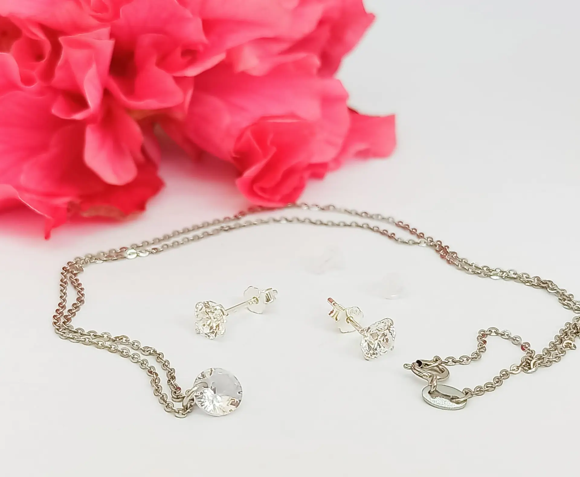 Set Conjunto Cadena Aros Punto De Luz 5 Mm Zirconia Plata 3
