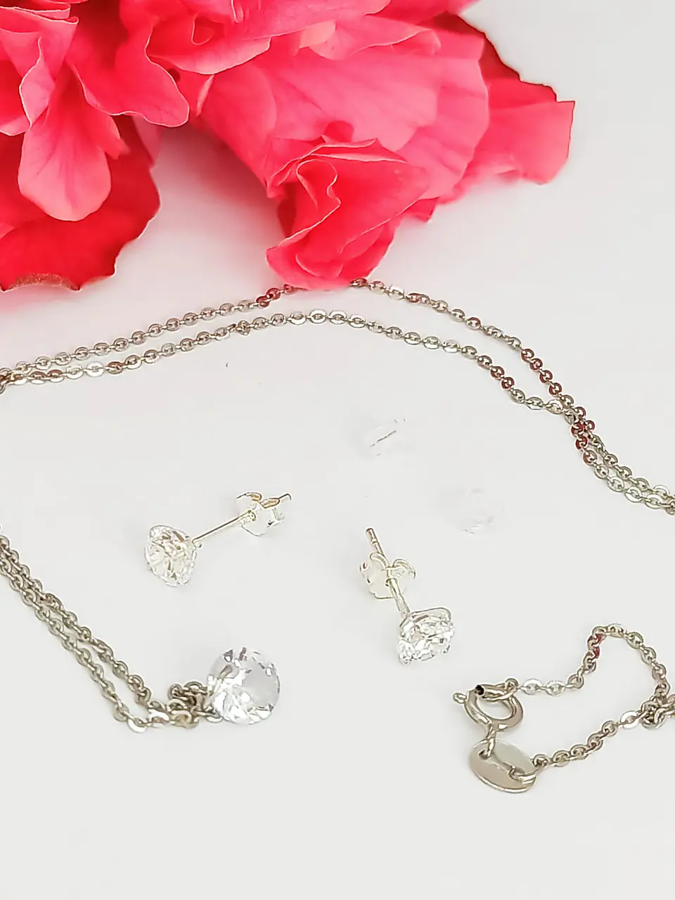 Set Conjunto Cadena Aros Punto De Luz 5 Mm Zirconia Plata 5