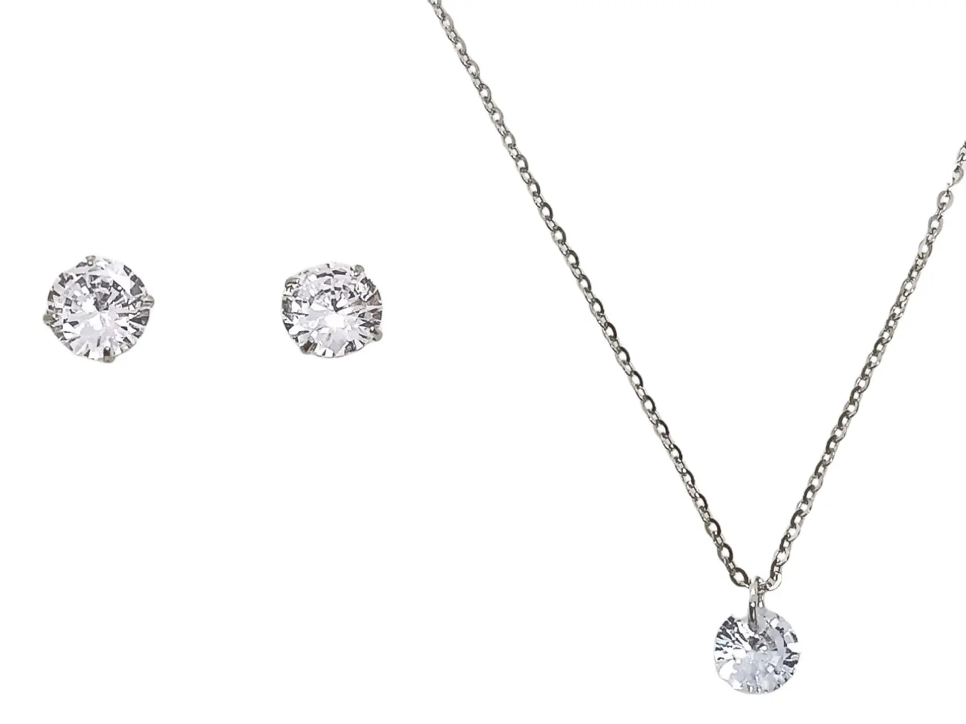 Set Conjunto Cadena Aros Punto De Luz 7 Mm Zirconia Plata 1