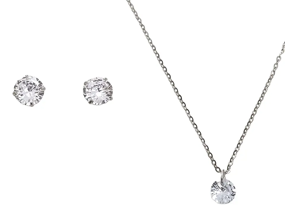 Set Conjunto Cadena Aros Punto De Luz 7 Mm Zirconia Plata 1