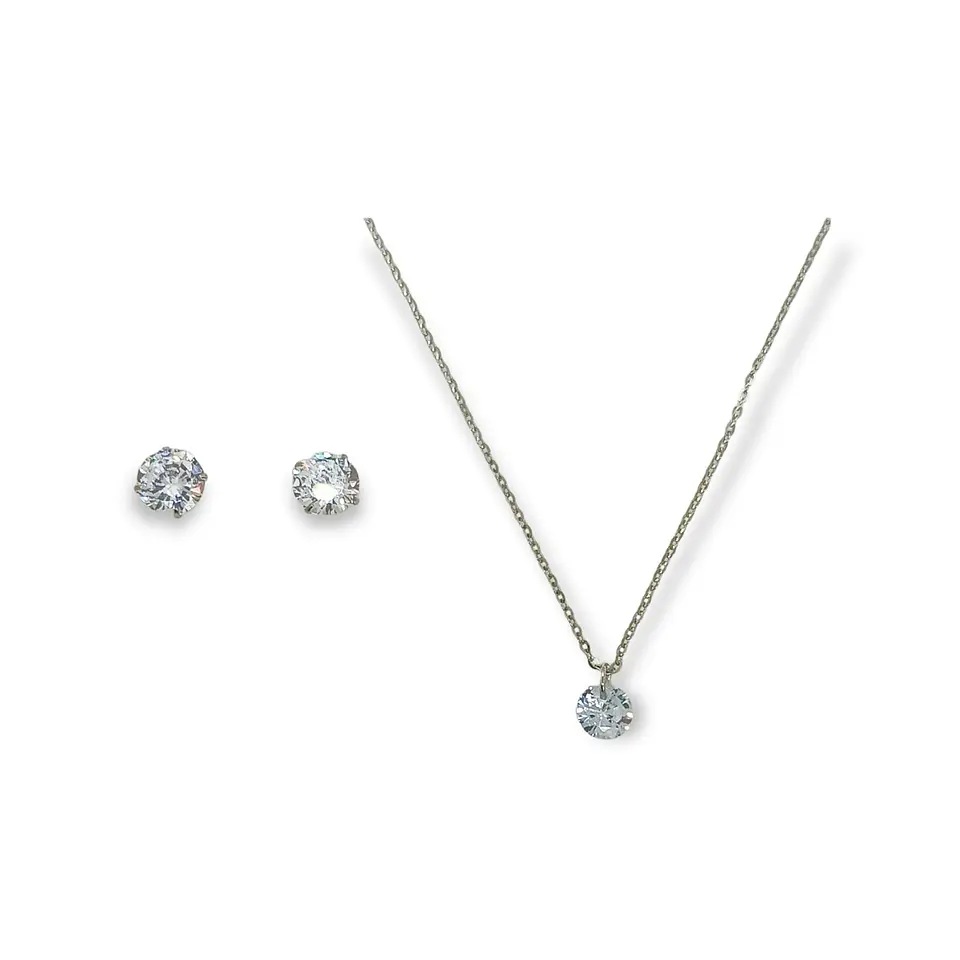 Set Conjunto Cadena Aros Punto De Luz 7 Mm Zirconia Plata 12