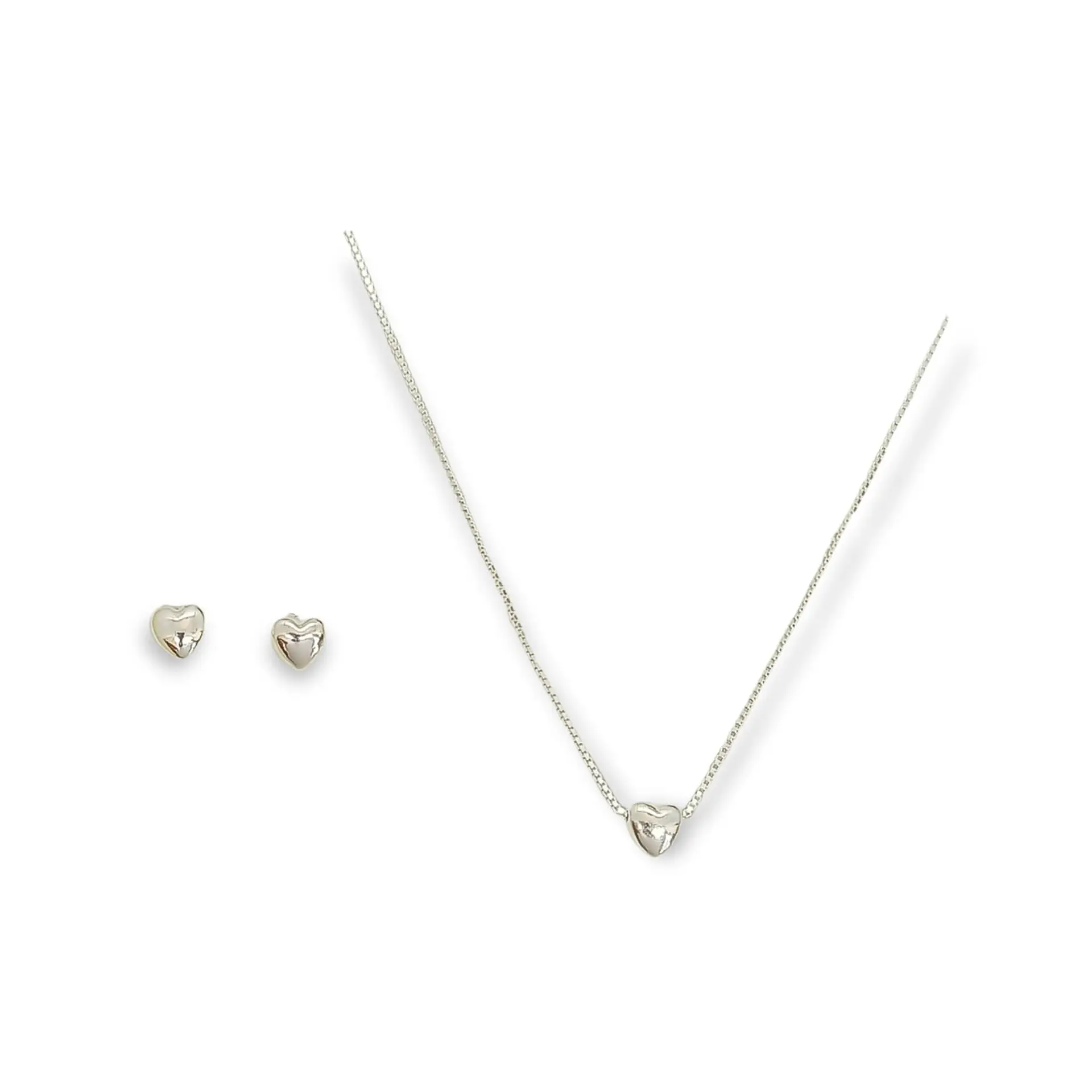 Set Conjunto Aros seguridad Cadena corazón chico plata 925 1