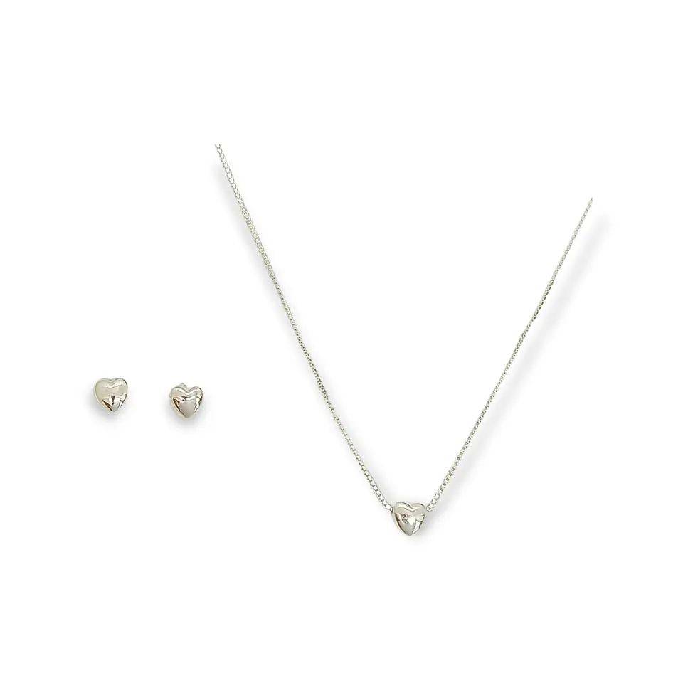 Set Conjunto Aros seguridad Cadena corazón chico plata 925 1