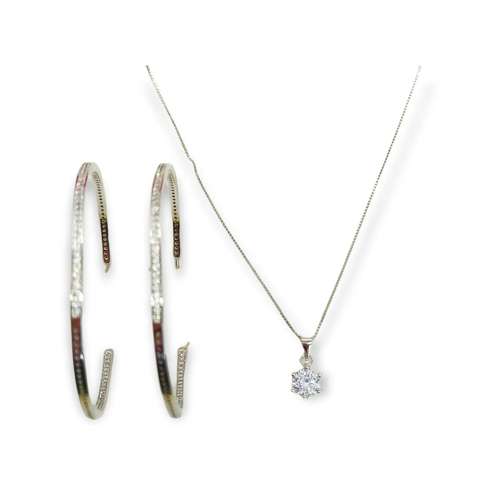 Set Conjunto Cadena Veneciana Argollas Grande Zirconia Plata 1