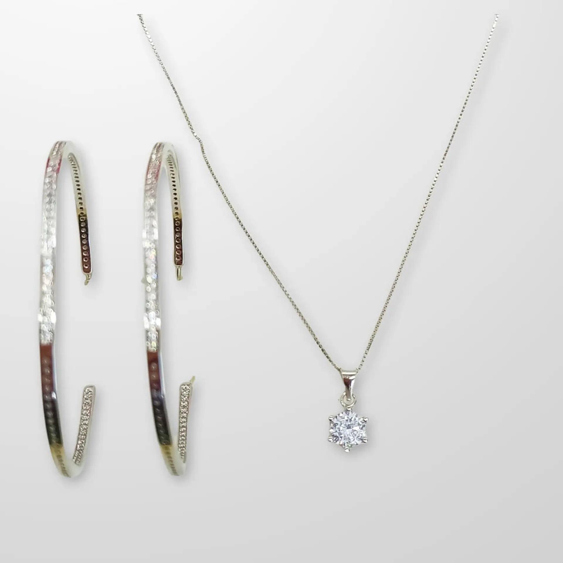 Set Conjunto Cadena Veneciana Argollas Grande Zirconia Plata 5