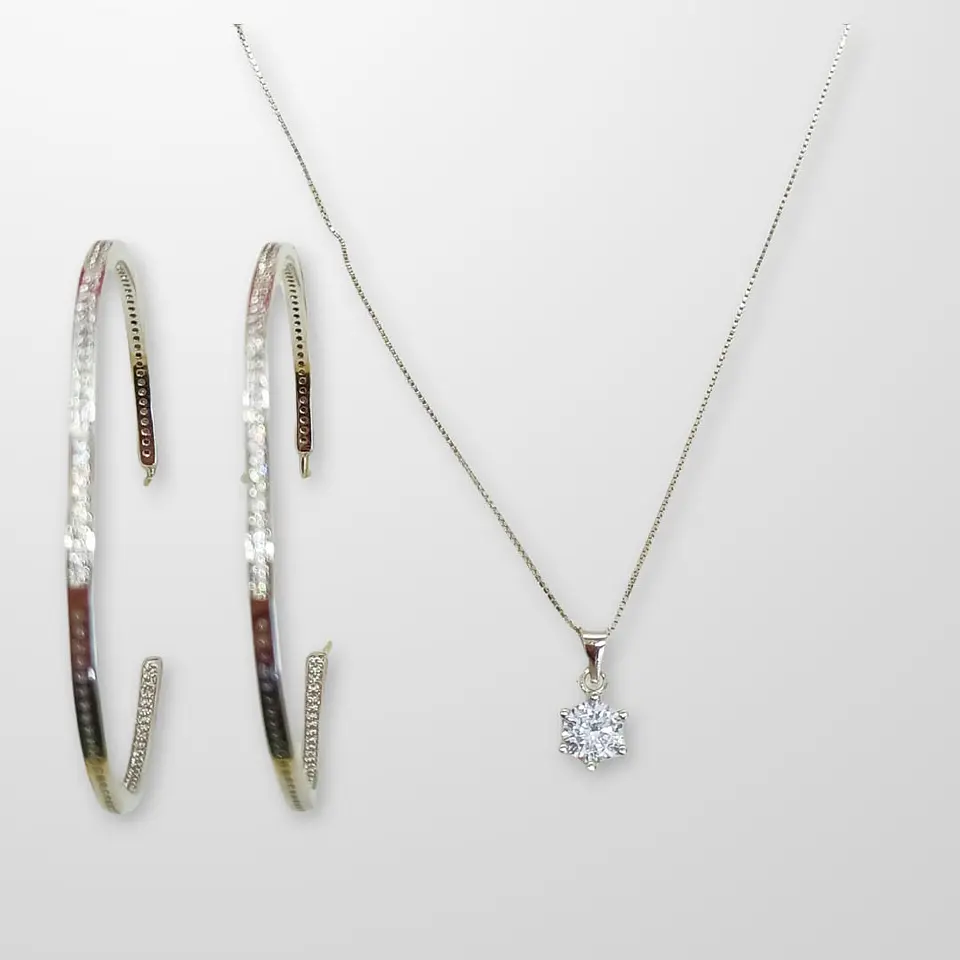 Set Conjunto Cadena Veneciana Argollas Grande Zirconia Plata 5