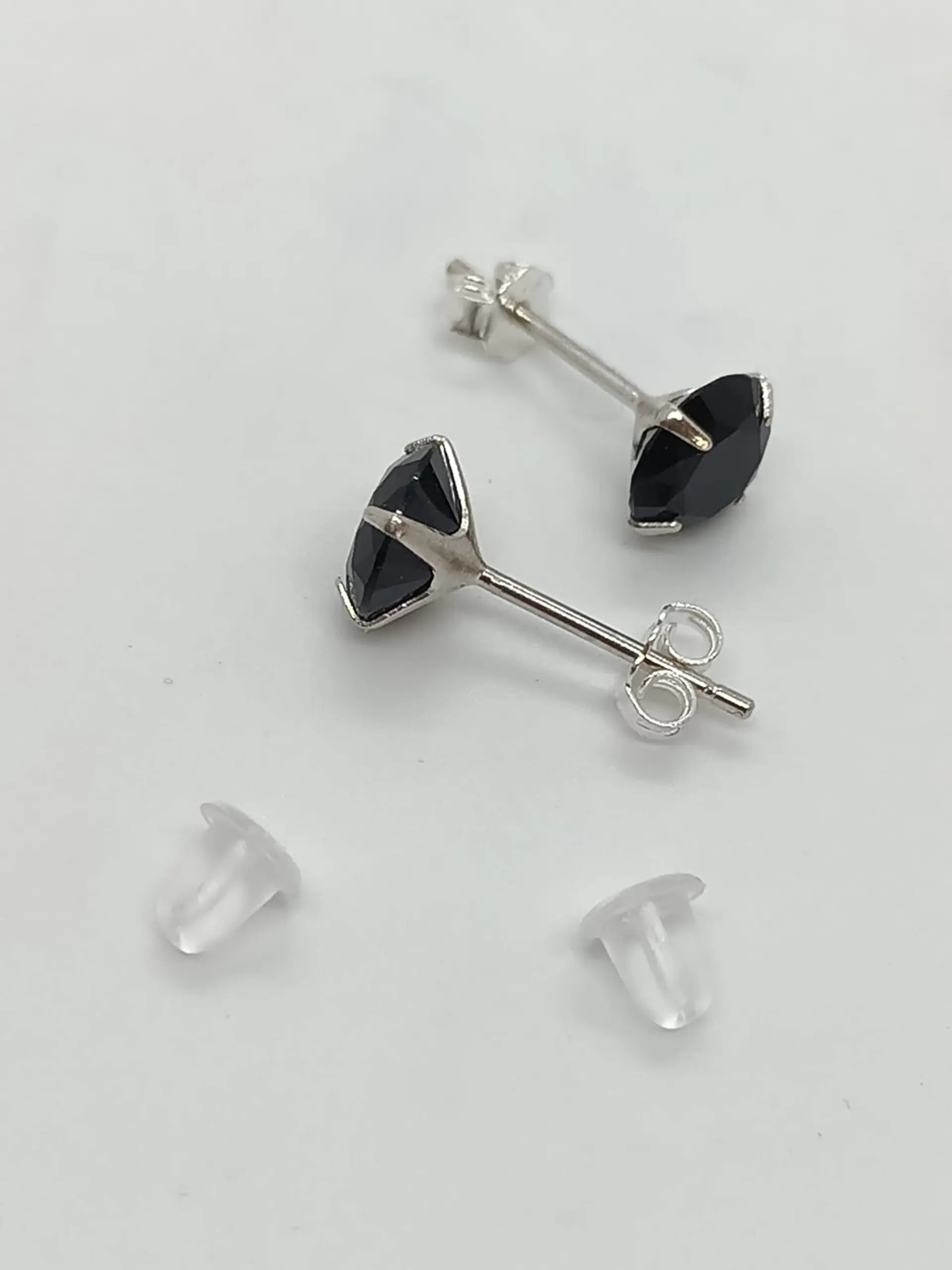 Pendientes Puntos De Plata fina ley S925 Zirconio Negro 6