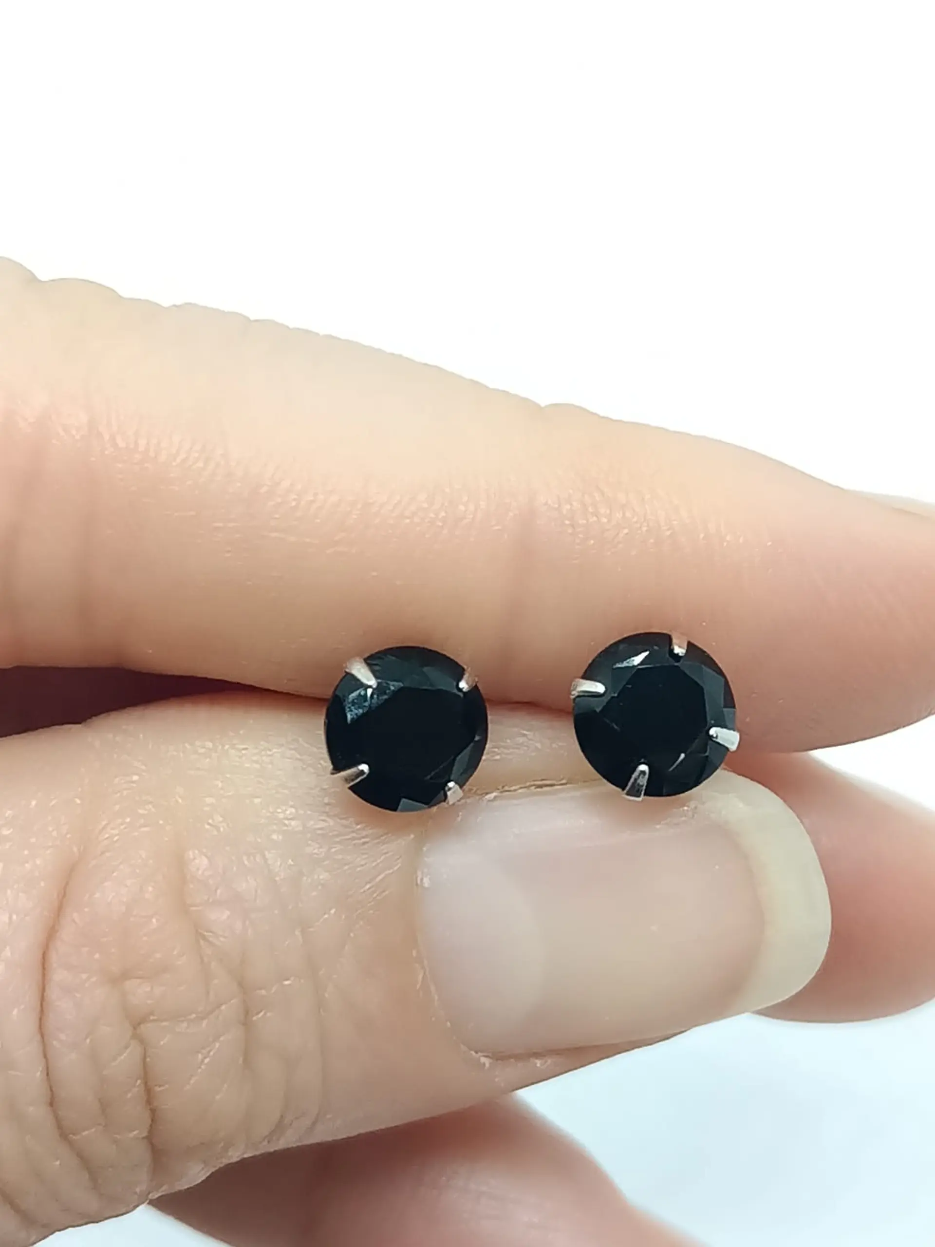 Pendientes Puntos De Plata fina ley S925 Zirconio Negro 9