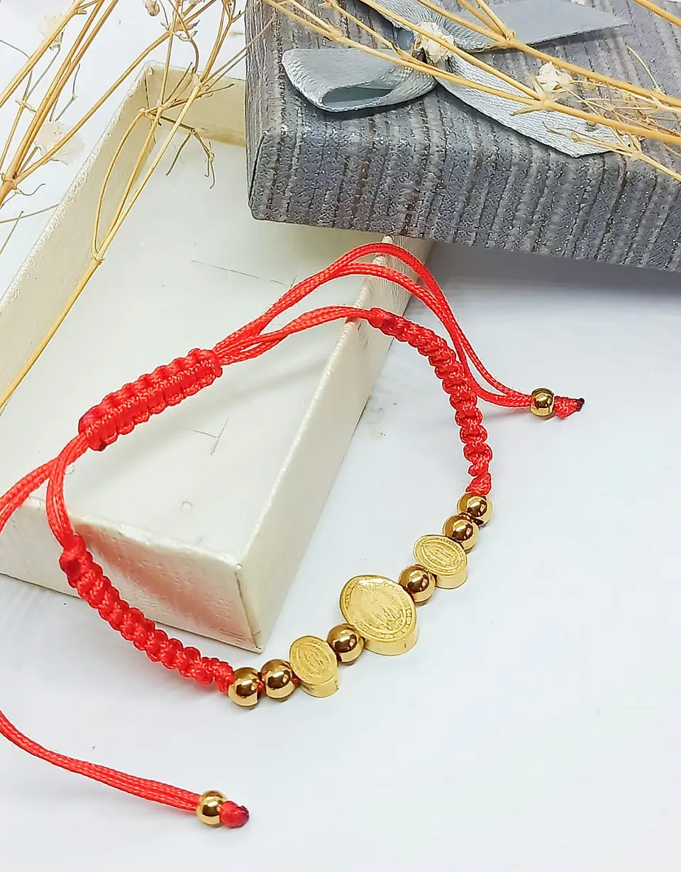 Pulsera Ajustable Medalla Virgen Guadalupe Chapado Oro Amor 4