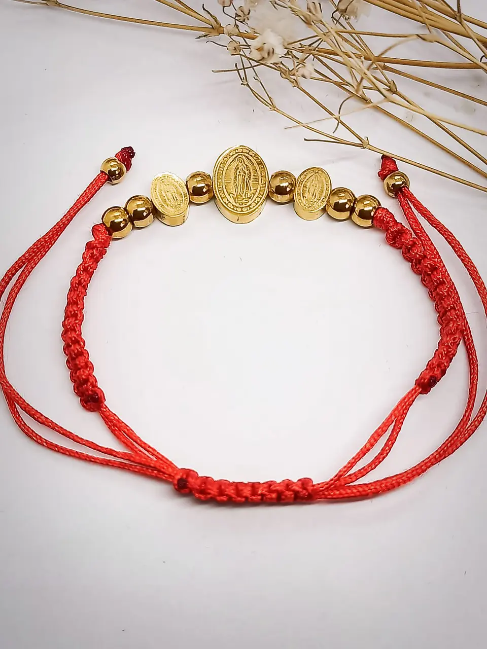 Pulsera Ajustable Medalla Virgen Guadalupe Chapado Oro Amor 2