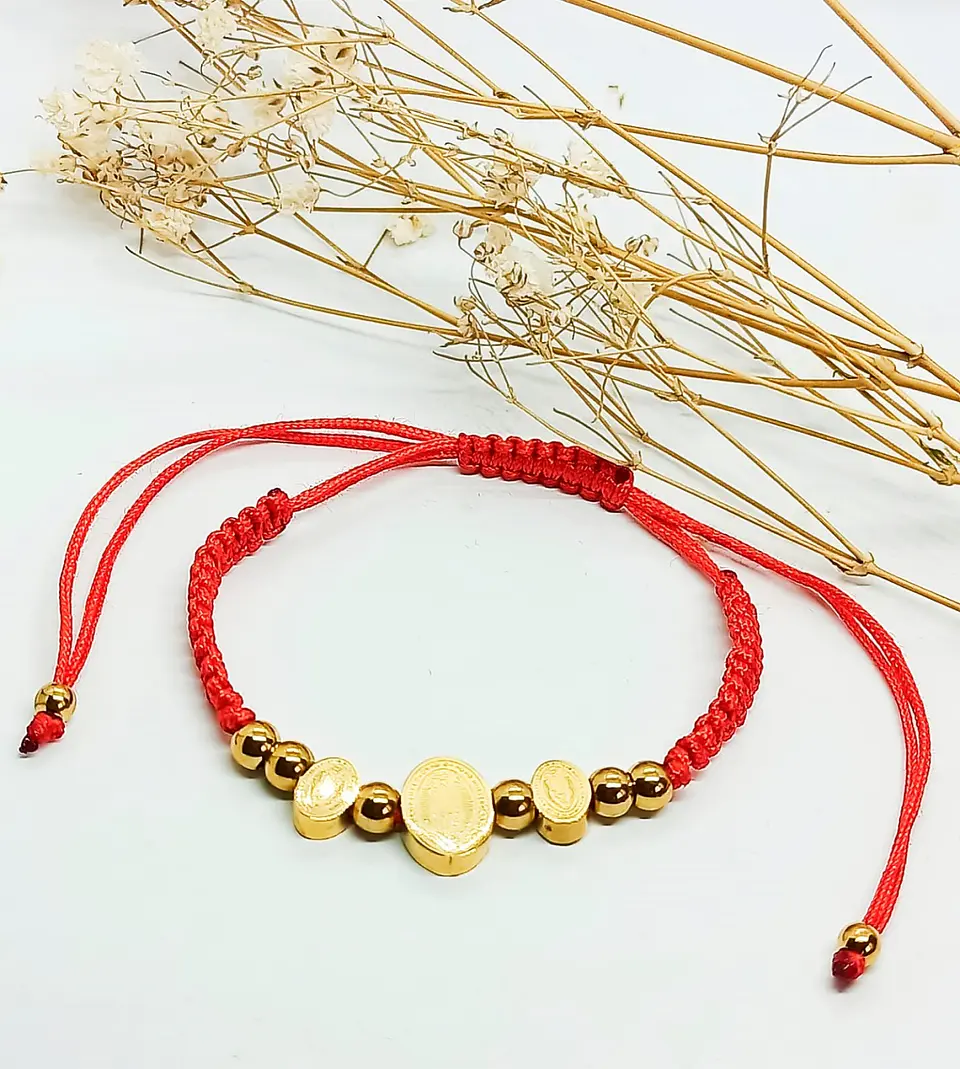Pulsera Ajustable Medalla Virgen Guadalupe Chapado Oro Amor 6