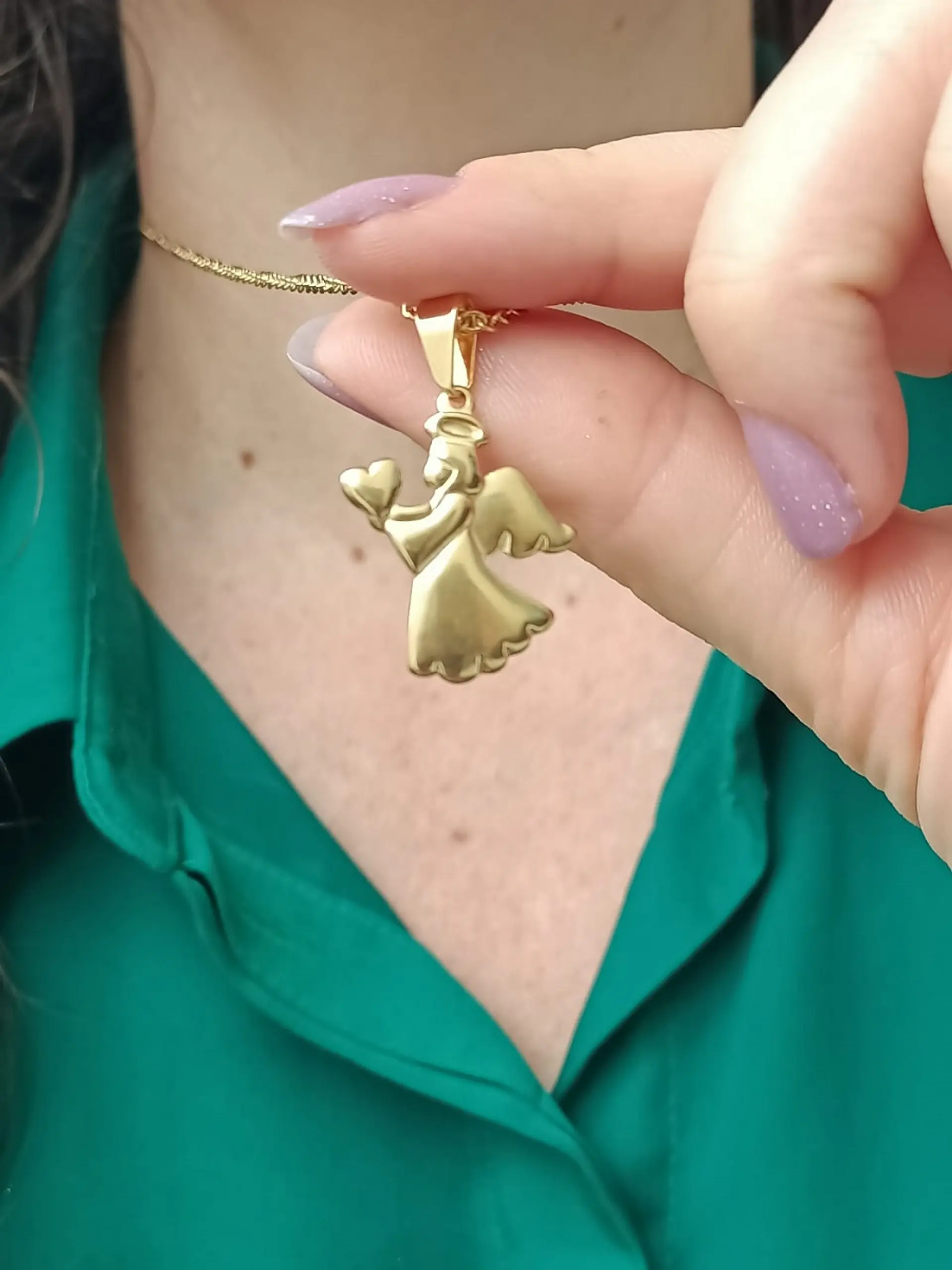 Colgante Angel Guardian Chapado En Oro Corazon Proteccion 3