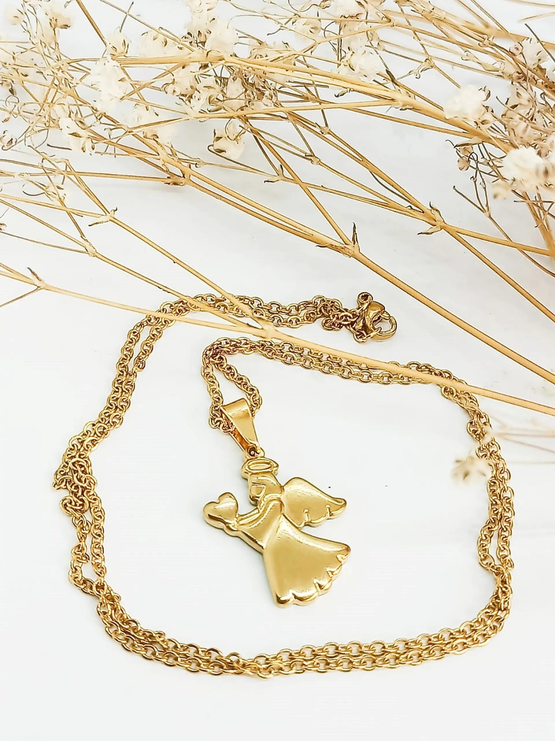 Colgante Angel Guardian Chapado En Oro Corazon Proteccion 5