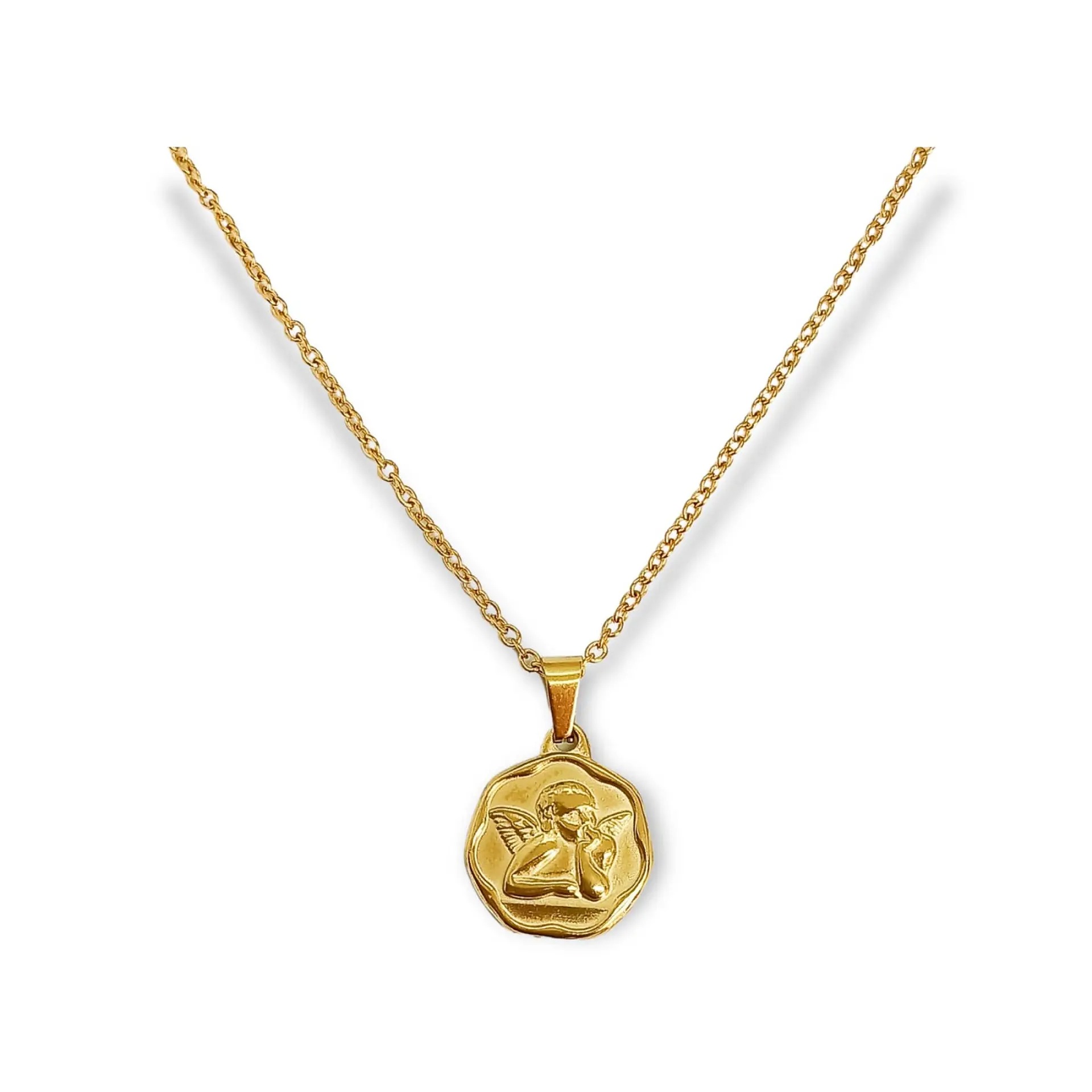 Colgante Angel Guardian Pensativo Bañado En Oro Amor Ángel 1
