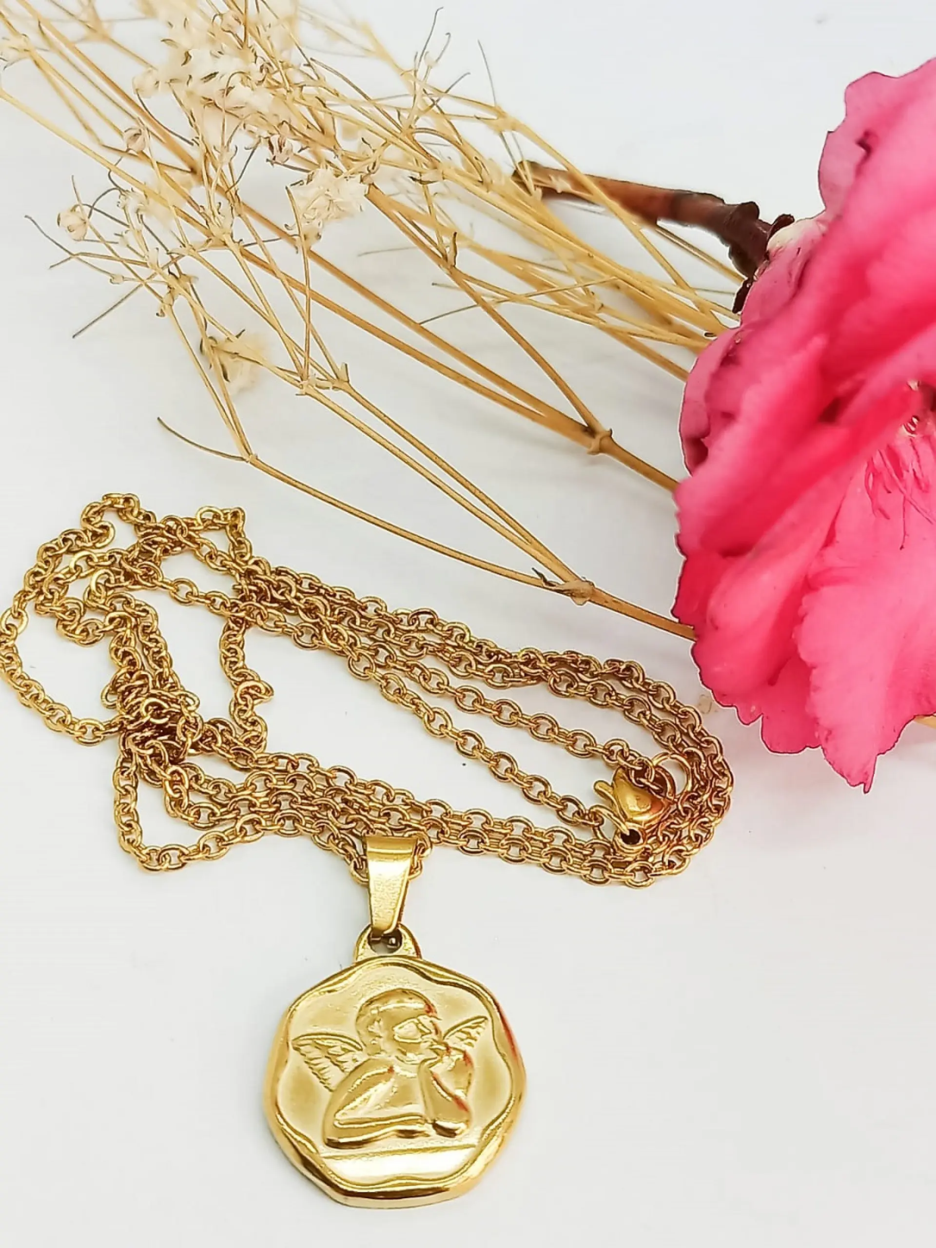 Colgante Angel Guardian Pensativo Bañado En Oro Amor Ángel 5
