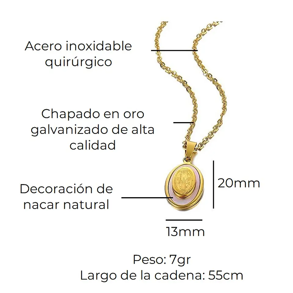 Colgante Collar Medalla San Benito Nacar Chapado Oro 10