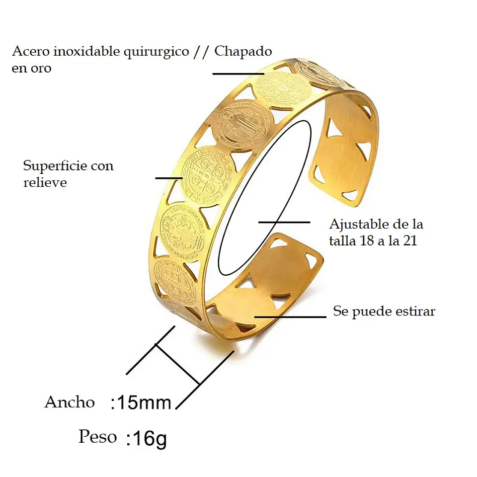 Pulsera Ajustable Medalla San Benito Chapado En Oro Religion 4