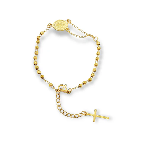 Pulsera Ajustable Rosario Camandula San Benito Chapado Oro