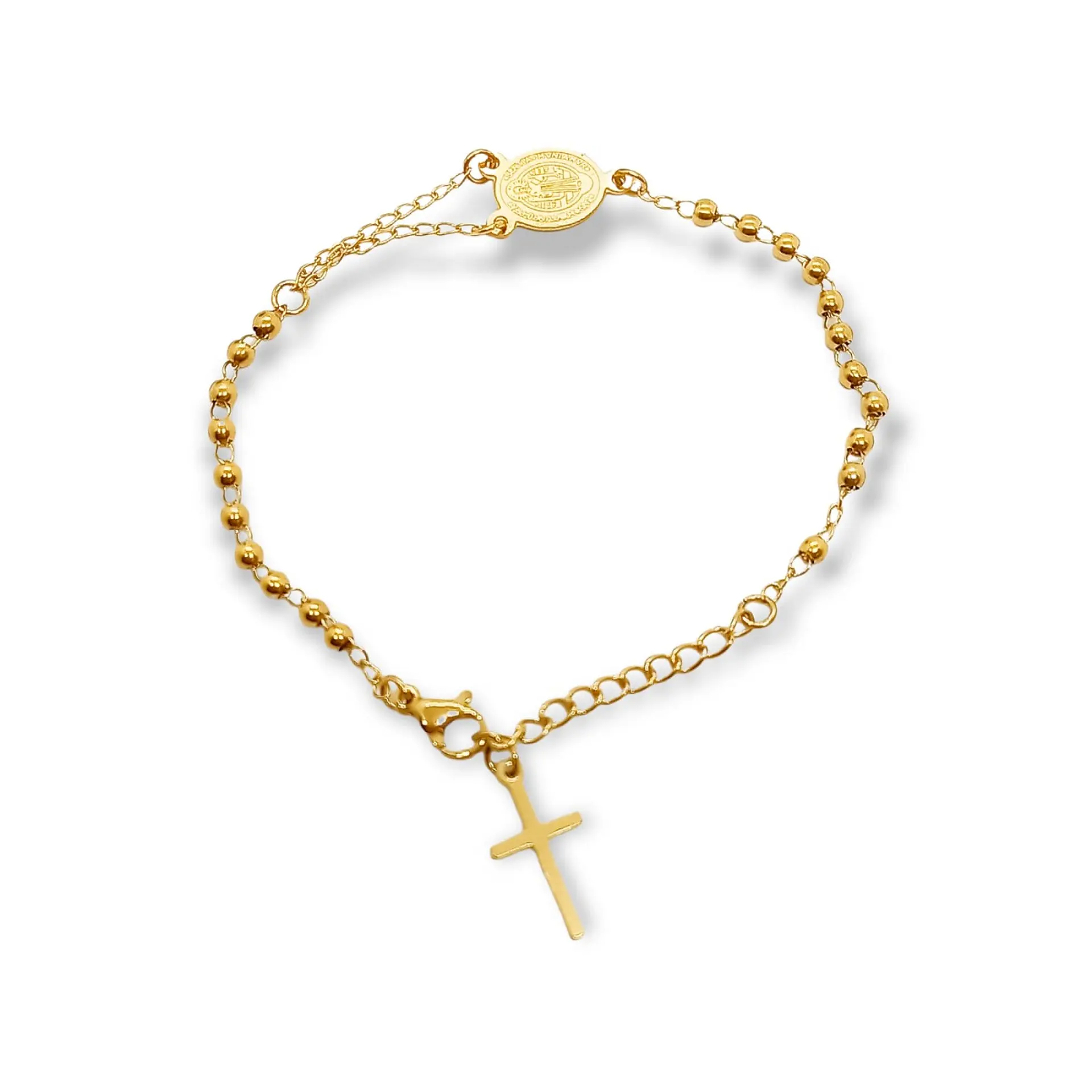 Pulsera Ajustable Rosario Camandula San Benito Chapado Oro 2