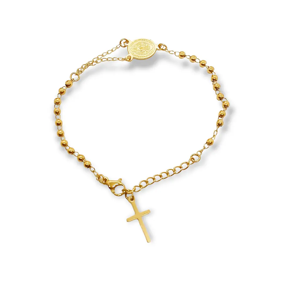 Pulsera Ajustable Rosario Camandula San Benito Chapado Oro 2