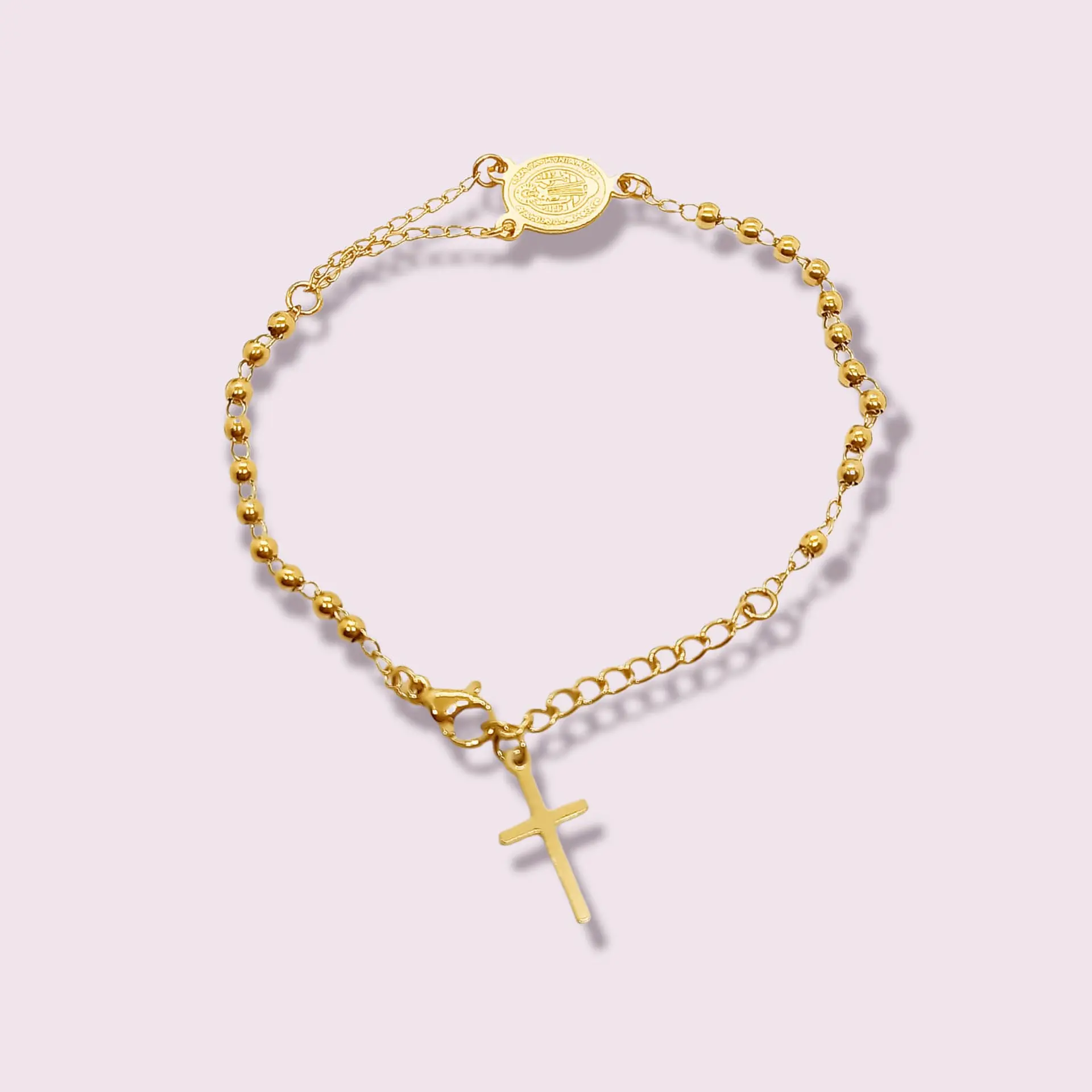 Pulsera Ajustable Rosario Camandula San Benito Chapado Oro 9