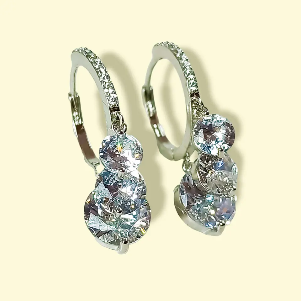 Argollas Huggies Zirconios pavé chapado en plata fina ley S925 7