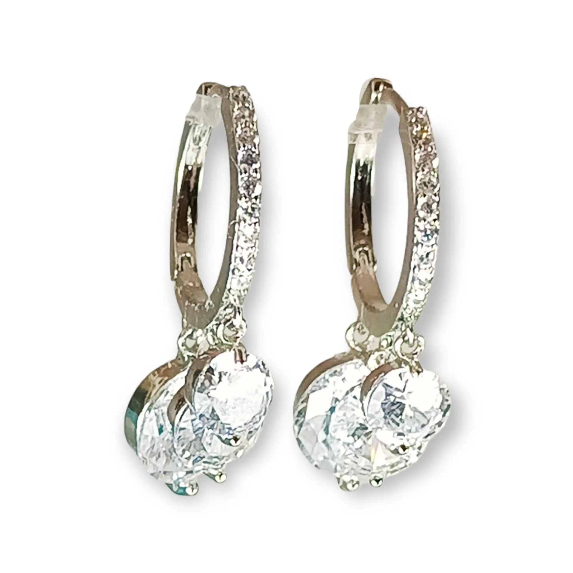 Argollas Huggies Zirconios pavé chapado en plata fina ley S925 10