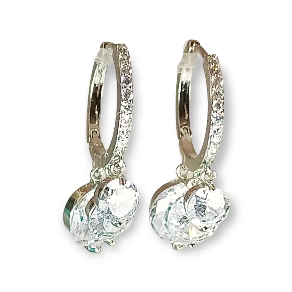 Argollas Huggies Zirconios pavé chapado en plata fina ley S925 10