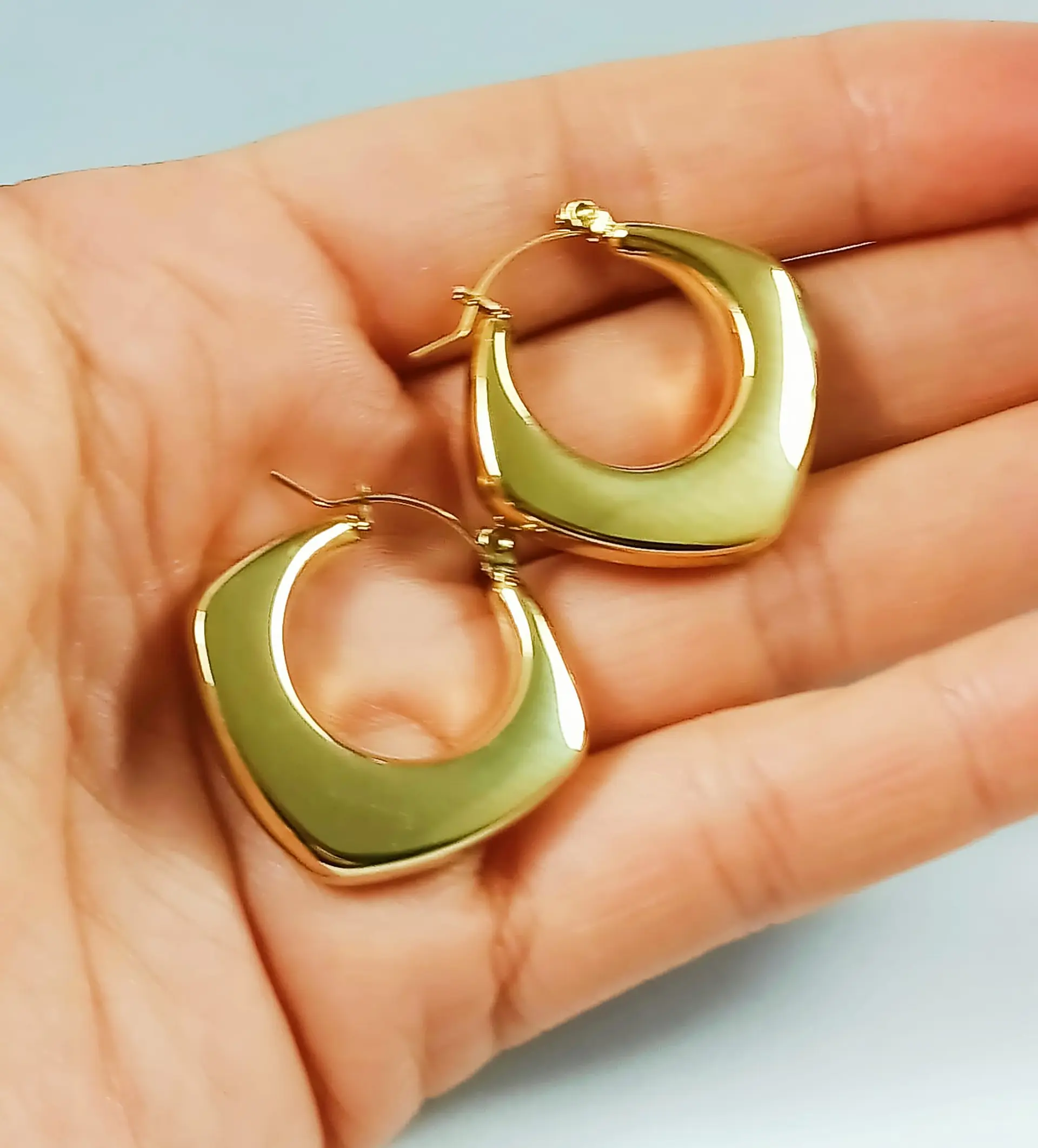Aros Chunky rombo Minimalista Chapado En Oro 4