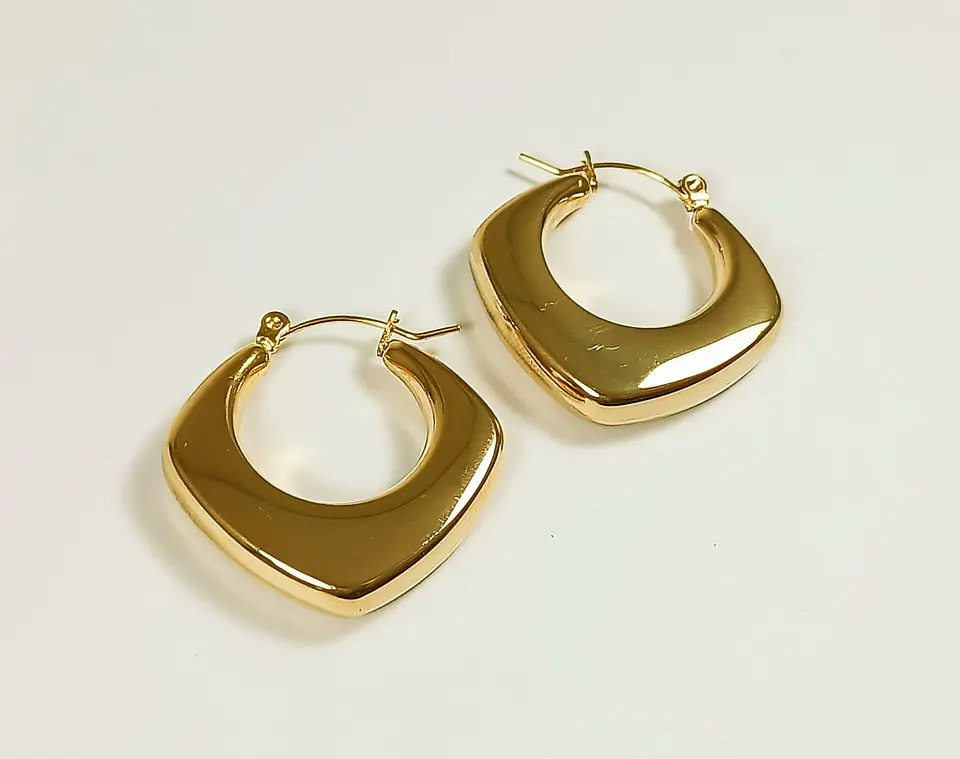 Aros Chunky rombo Minimalista Chapado En Oro 5