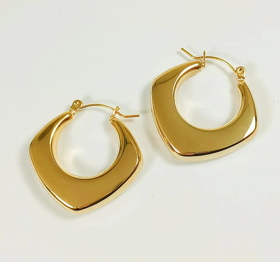 Aros Chunky rombo Minimalista Chapado En Oro 8