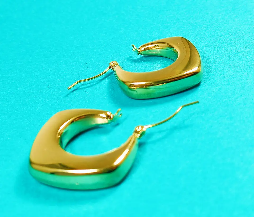 Aros Chunky rombo Minimalista Chapado En Oro 9