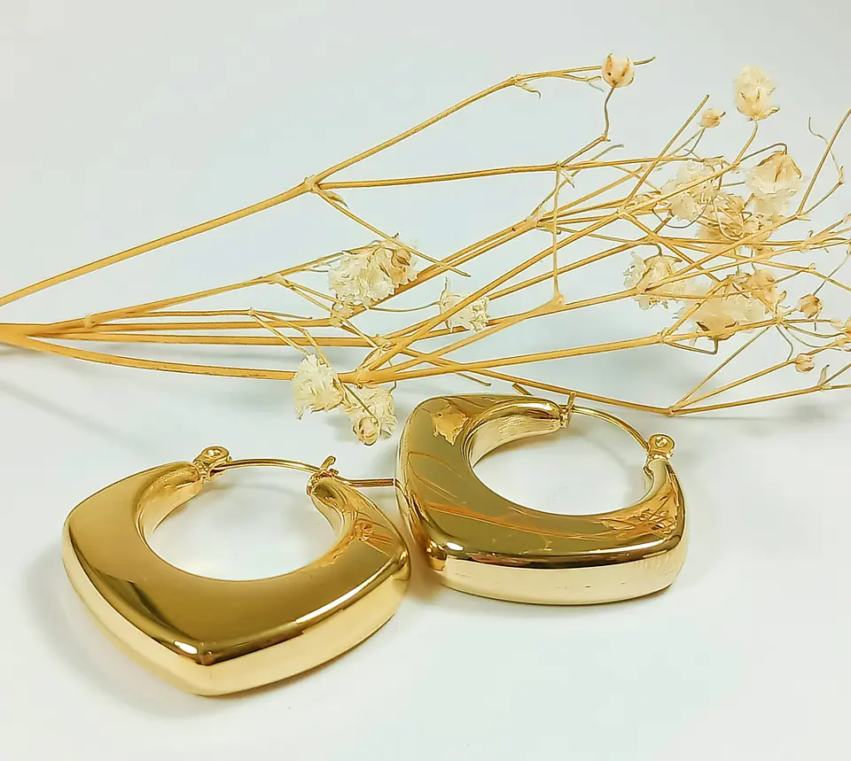 Aros Chunky rombo Minimalista Chapado En Oro 10