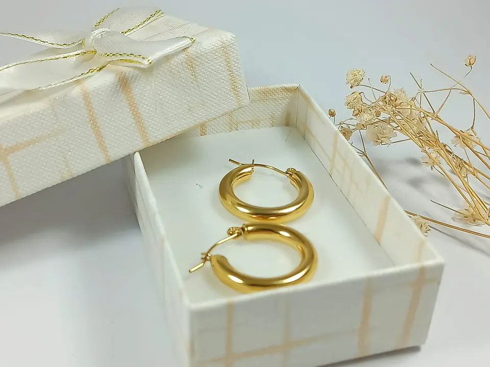 Argollas Aros Hoop Minimalista Clásicas Chapada En Oro 18kl 2