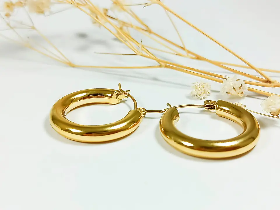 Argollas Aros Hoop Minimalista Clásicas Chapada En Oro 18kl 4