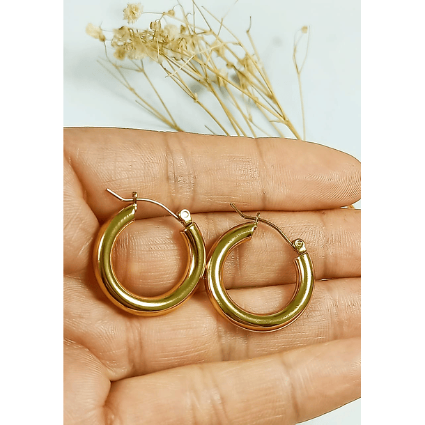 Argollas Aros Hoop Minimalista Clásicas Chapada En Oro 18kl 8