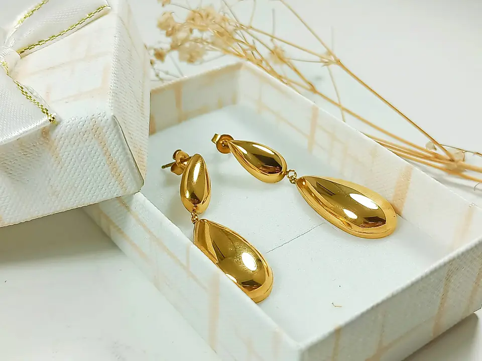 Pendientes tipo Drop gota Largos Espejo Elegantes Chapado En Oro Lujo 2