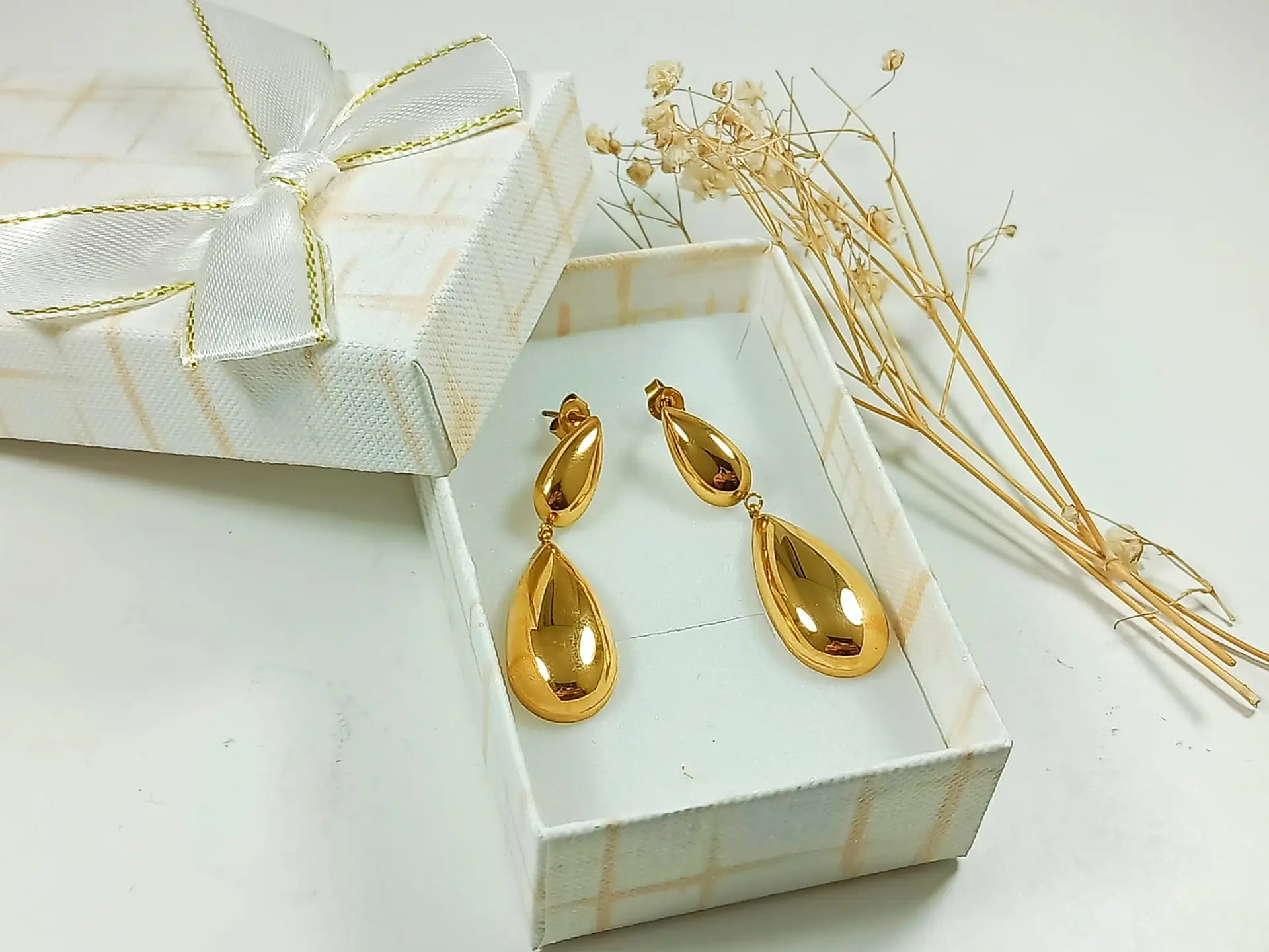 Pendientes tipo Drop gota Largos Espejo Elegantes Chapado En Oro Lujo 6