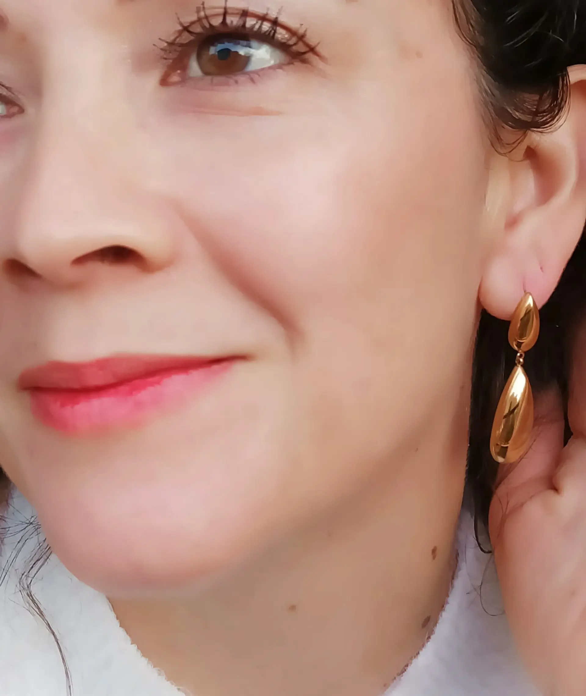 Pendientes tipo Drop gota Largos Espejo Elegantes Chapado En Oro Lujo 9