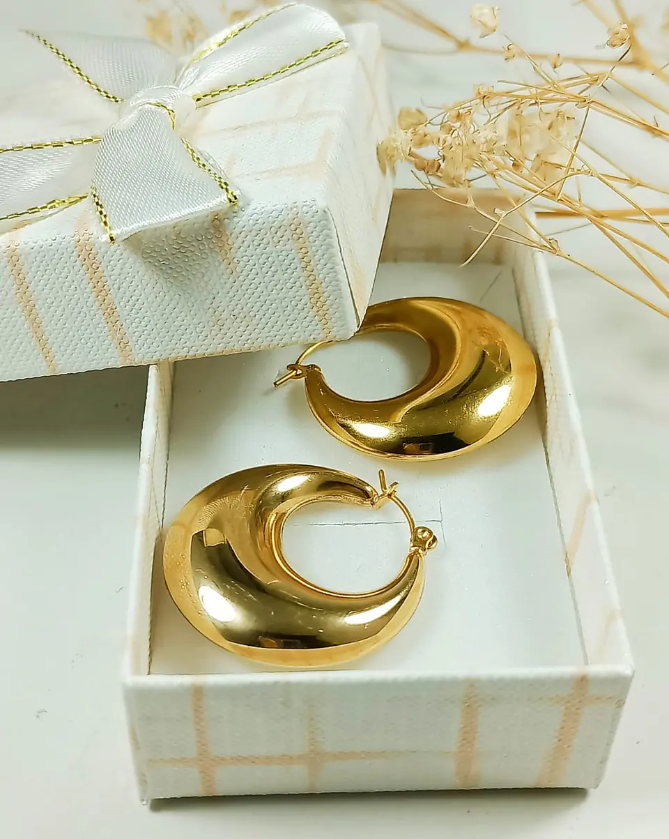 Aros Bote Chunky Minimalista Inflada Chapado En Oro  2