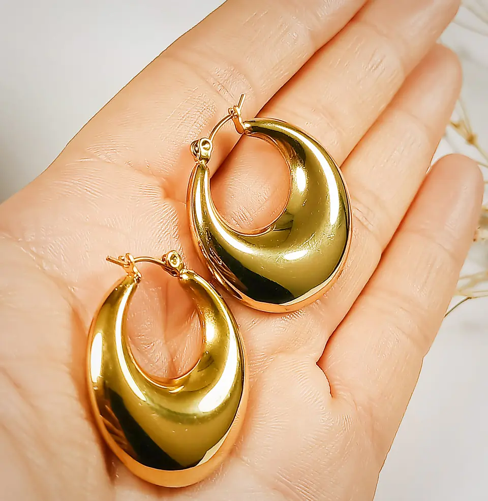 Aros Bote Chunky Minimalista Inflada Chapado En Oro  5
