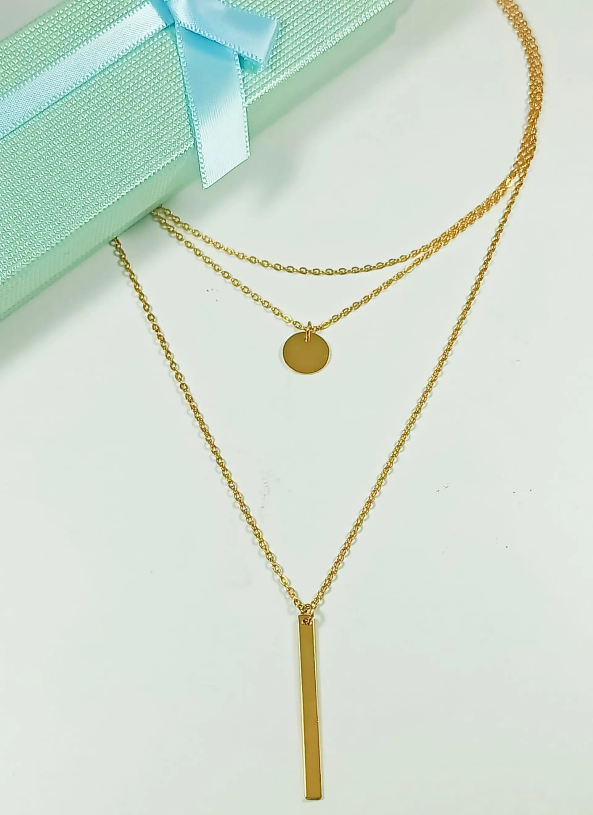Colgante Multicapa Collar Moderno Minimalista Chapado En Oro 18kl 4