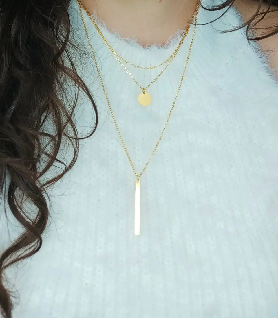 Colgante Multicapa Collar Moderno Minimalista Chapado En Oro 18kl 9