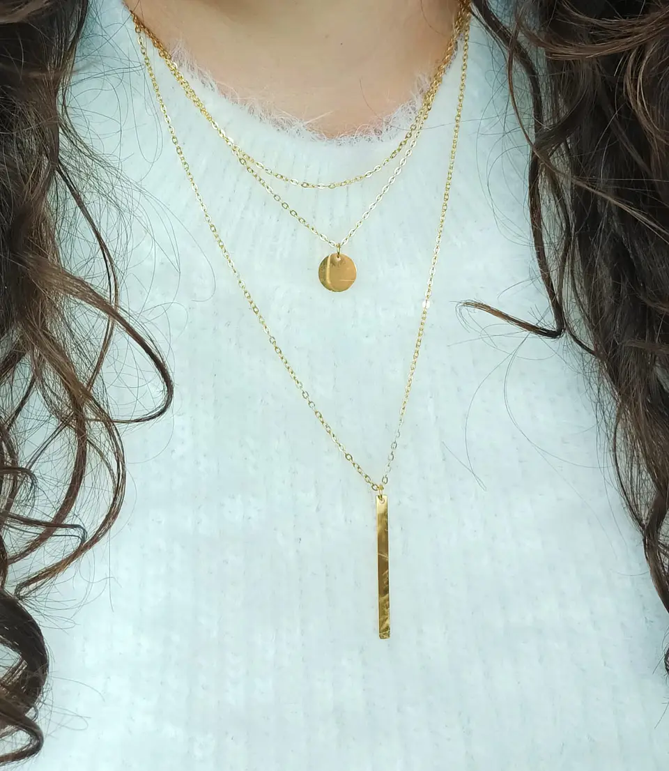 Colgante Multicapa Collar Moderno Minimalista Chapado En Oro 18kl 10
